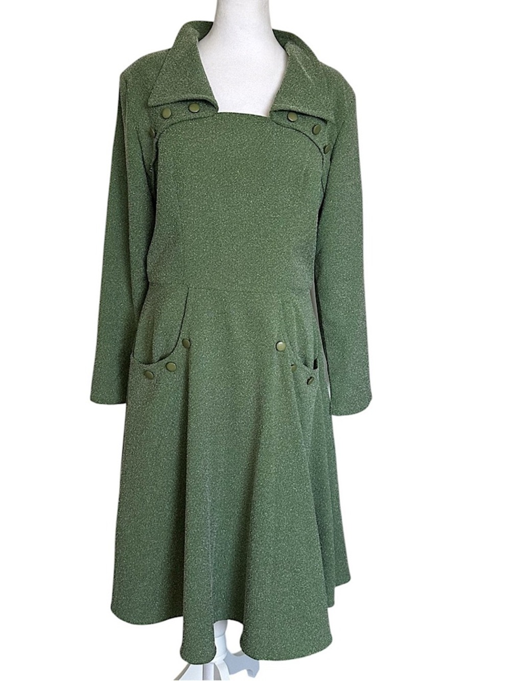 Tatyana Women’s Retro Rockabilly Judy Circle Frosted Dress Green Large Pockets